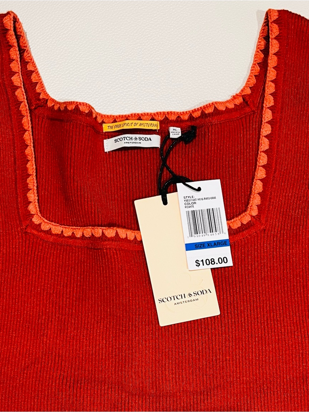 Scotch & Soda Rust Ribbed Square Neck Tank - Picture 5 of 6